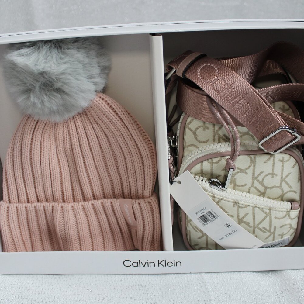 NWT Calvin Klein Women Crossbody Bag & Hat set Rose Color- (Original Price $188)